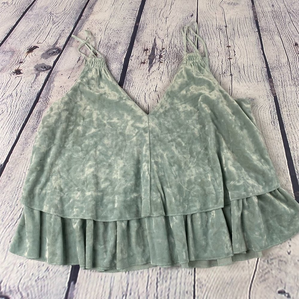 Aerie Crushed Velvet Layered Tank Top Green - Picture 2 of 6